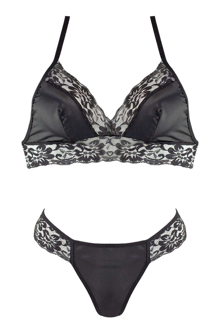 IFO Satin Bra and Thong Set Black - Jaén