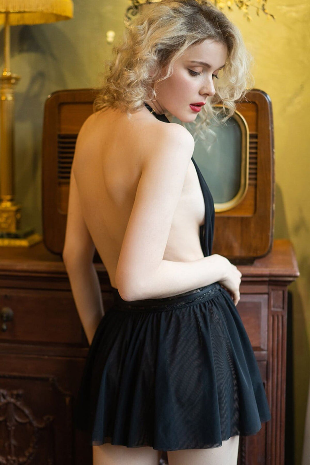 IFO Black Lace Backless Nightgown - Meudon