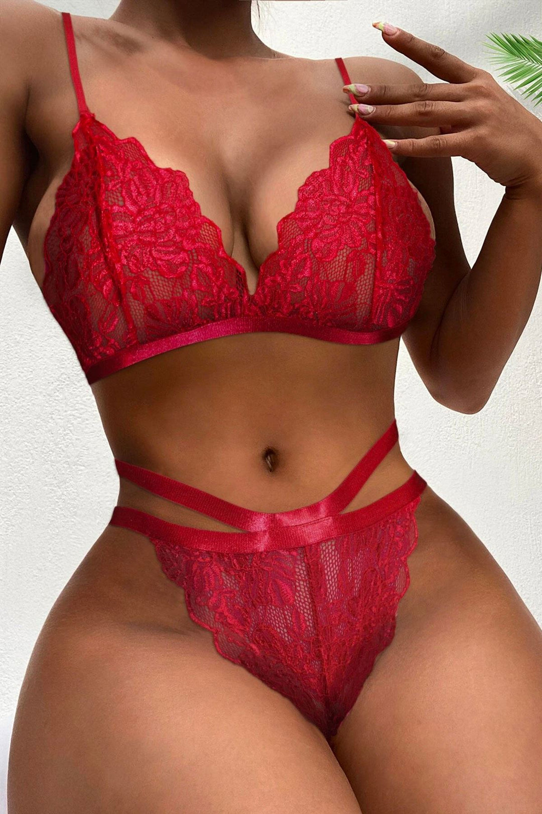 IFO Red Lingerie Set with Lace Embroidery - Huntington Station