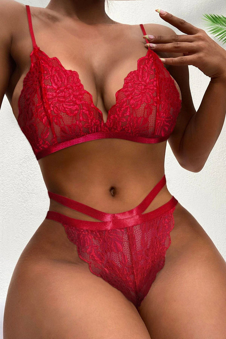 IFO Red Lingerie Set with Lace Embroidery - Huntington Station