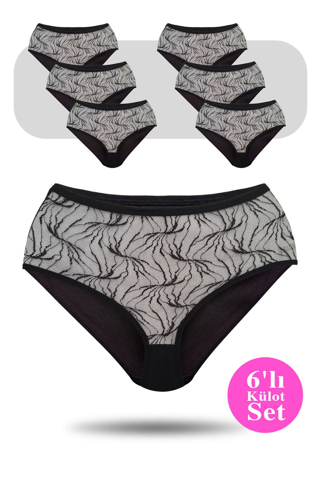 IFO 6-Piece Lace Bathtub Panties Set Black - El Cajon