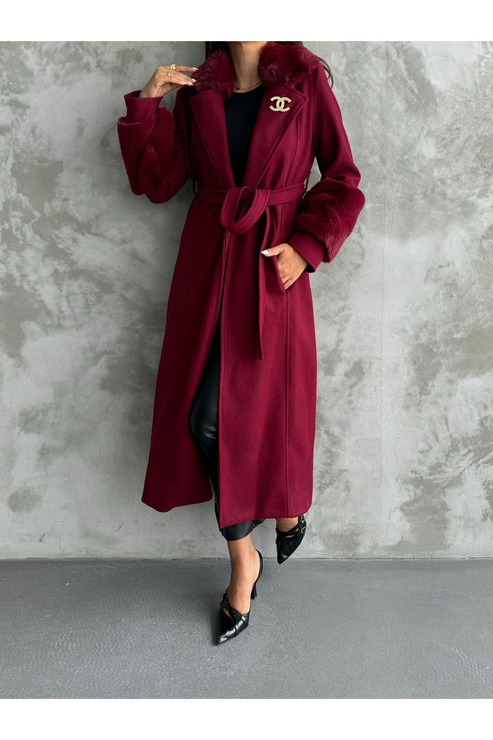 MXM Women IMPORTED FUR DETAIL LONG COAT WITH ARM AND COLLAR - San Cristóbal