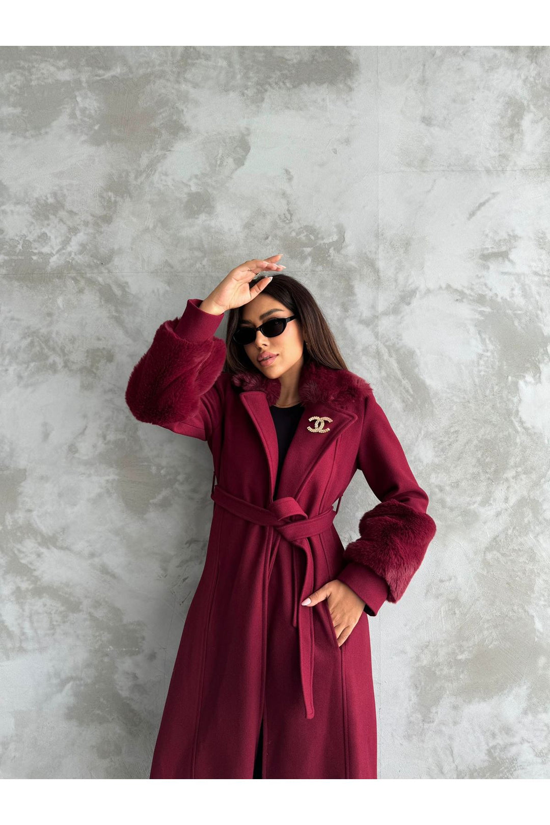 MXM Women IMPORTED FUR DETAIL LONG COAT WITH ARM AND COLLAR - San Cristóbal