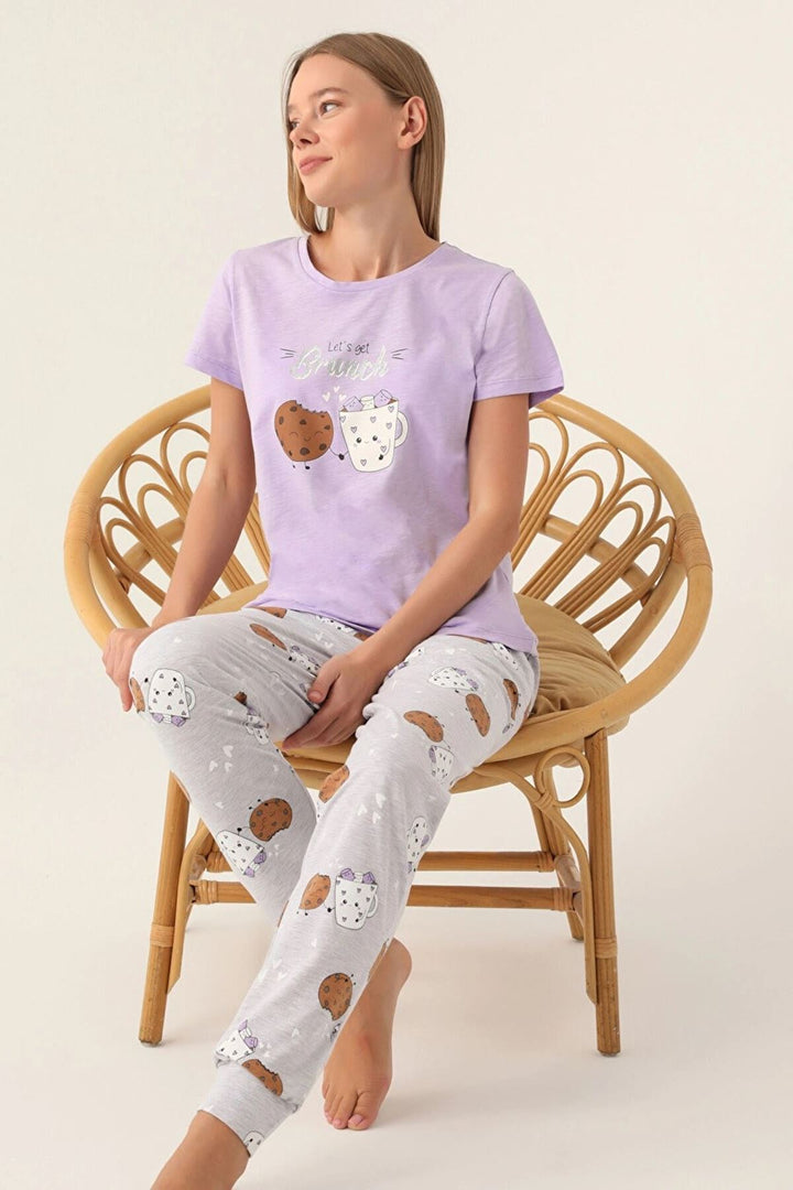 طقم بيجامة نسائي بأكمام قصيرة من MXM Arnetta Brunch Lilac - بريستول