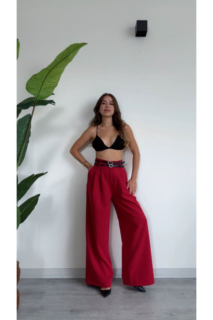 MXM Women Stylish and Comfortable High-Waisted Red Palazzo Pants - Dinslaken