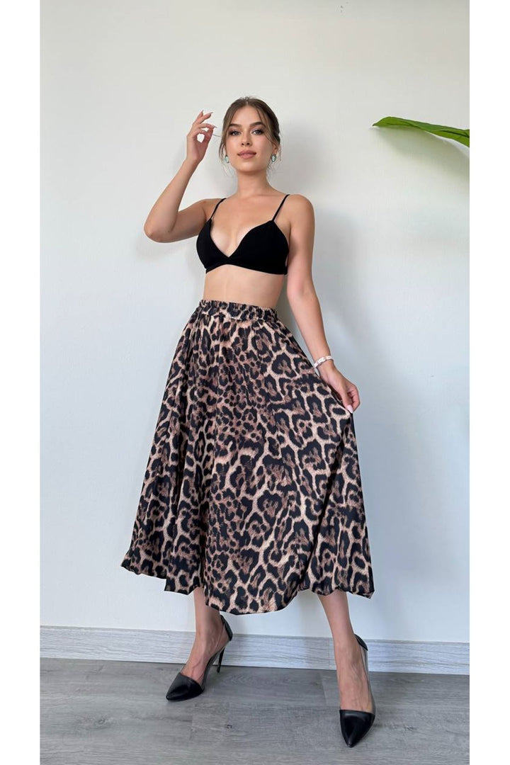 MXM Women Leopard Print Pleated Midi Skirt - Modern and Stylish Design - Vasylkiv