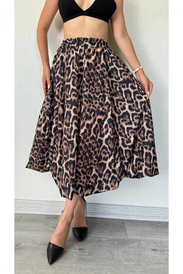 MXM Women Leopard Print Pleated Midi Skirt - Modern and Stylish Design - Vasylkiv