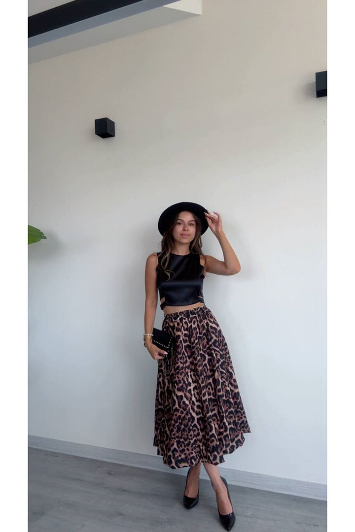 MXM Women Leopard Print Pleated Midi Skirt - Modern and Stylish Design - Vasylkiv