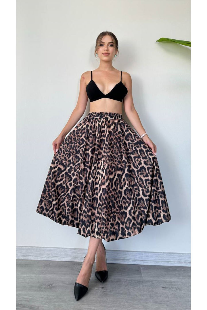 MXM Women Leopard Print Pleated Midi Skirt - Modern and Stylish Design - Vasylkiv