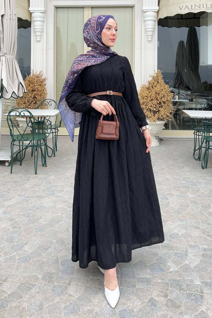 BNG Women Lace Detailed Hijab Dress Black 1008 - Brăila