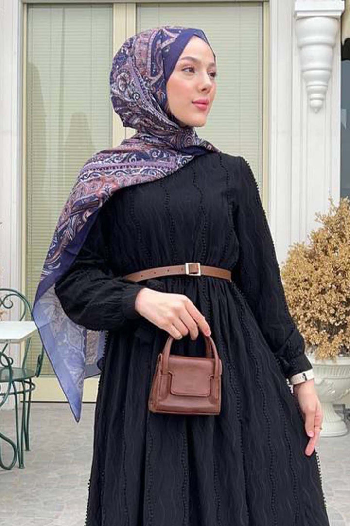 BNG Women Lace Detailed Hijab Dress Black 1008 - Brăila