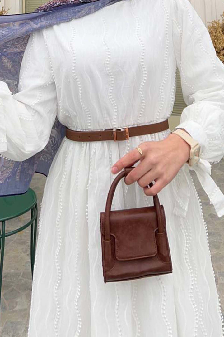 BNG Women Güpür Detaylı Tesettür Elbise Beyaz 1008 - Viladecáns