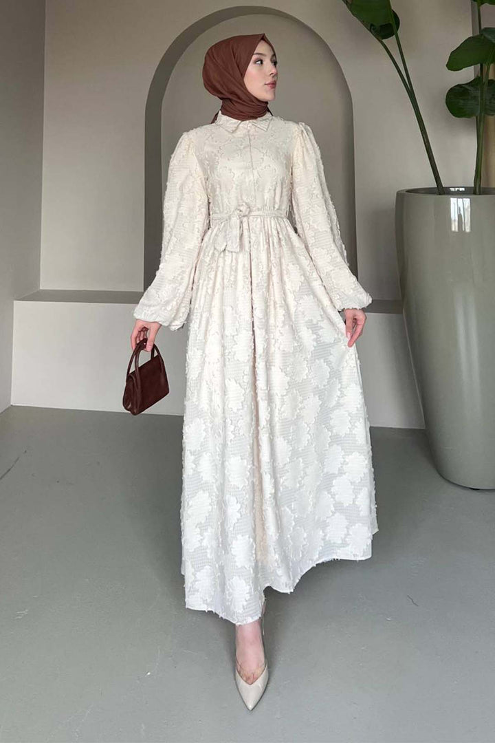 BNG Women Floral Pattern Chiffon Dress Cream 1006 - Watford