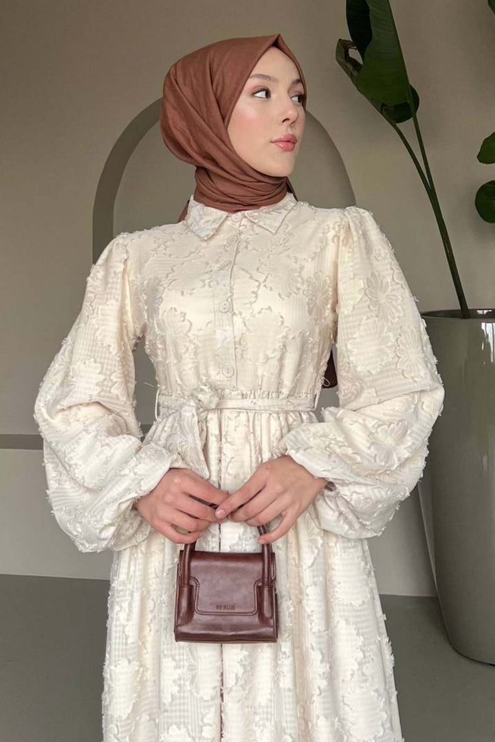 BNG Women Floral Pattern Chiffon Dress Cream 1006 - Watford