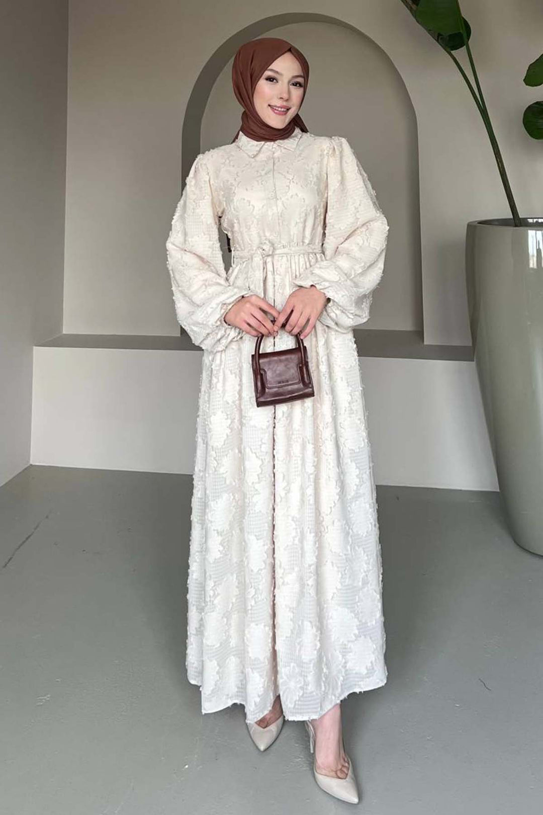 BNG Women Floral Pattern Chiffon Dress Cream 1006 - Watford