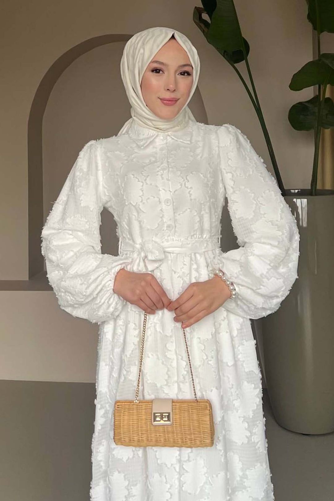 BNG Women Floral Pattern Chiffon Dress White 1006 - Pesquería