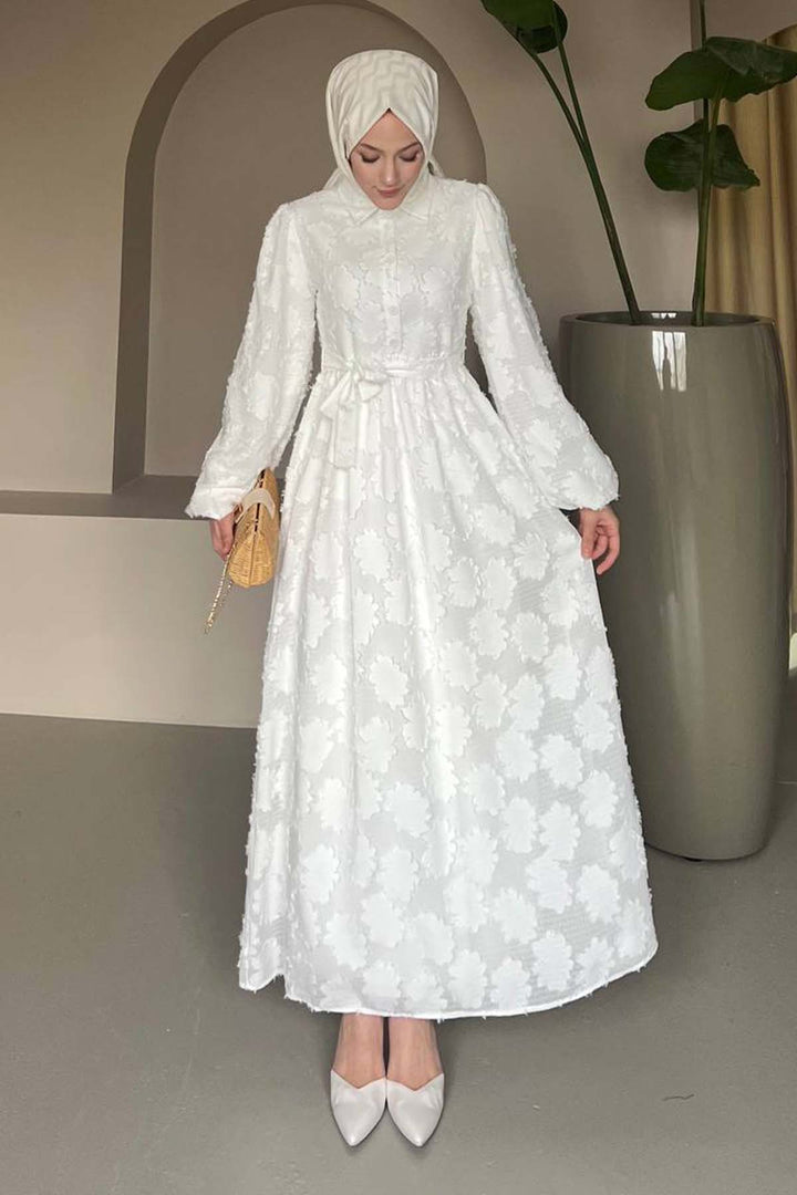 BNG Women Floral Pattern Chiffon Dress White 1006 - Pesquería