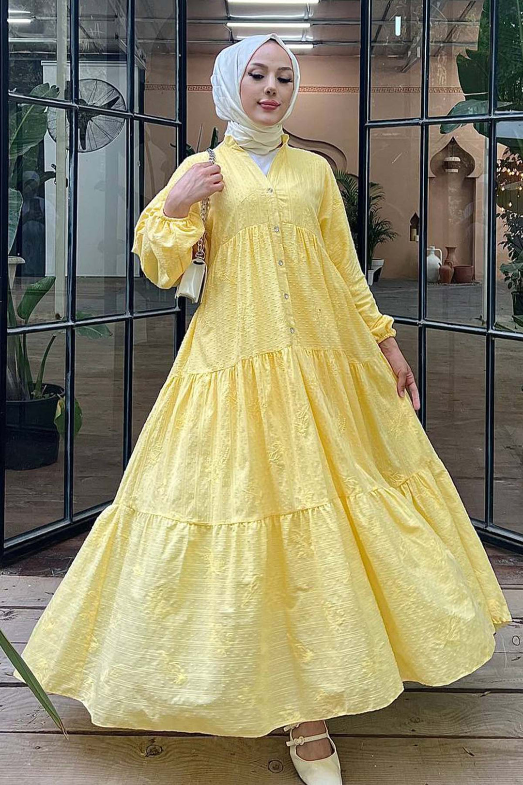 BNG Women Flower Embossed Dress Yellow 1000 - Delicias