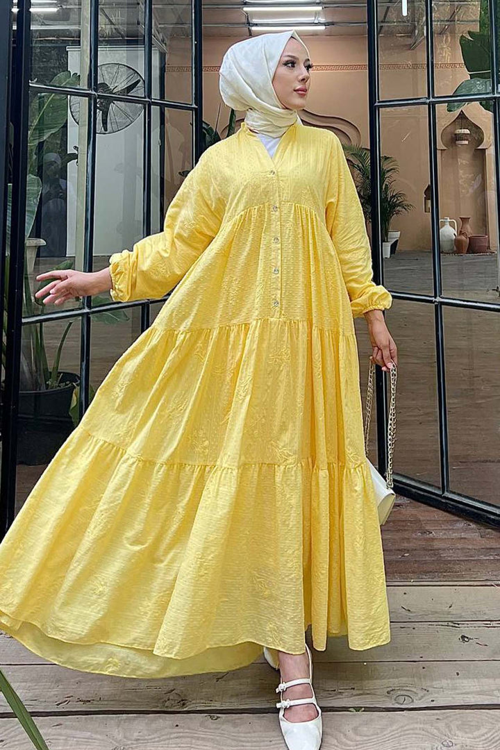 BNG Women Flower Embossed Dress Yellow 1000 - Delicias