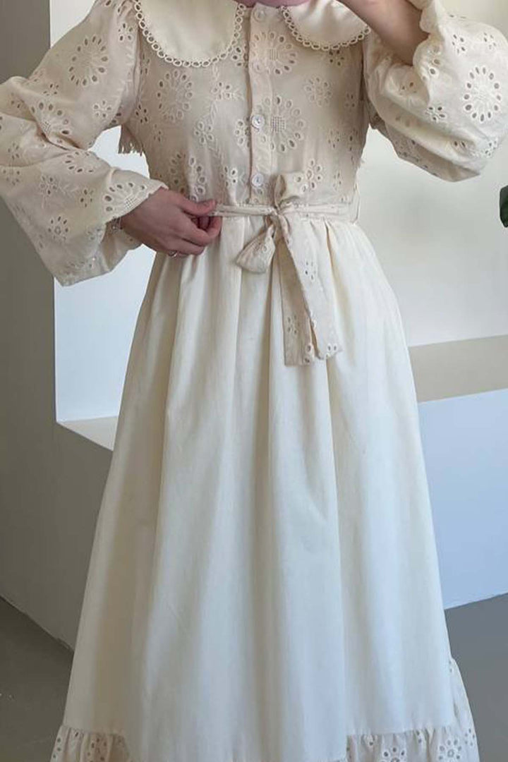 BNG Women Embroidered Detail Baby Collar Dress Cream 1003 - Jette