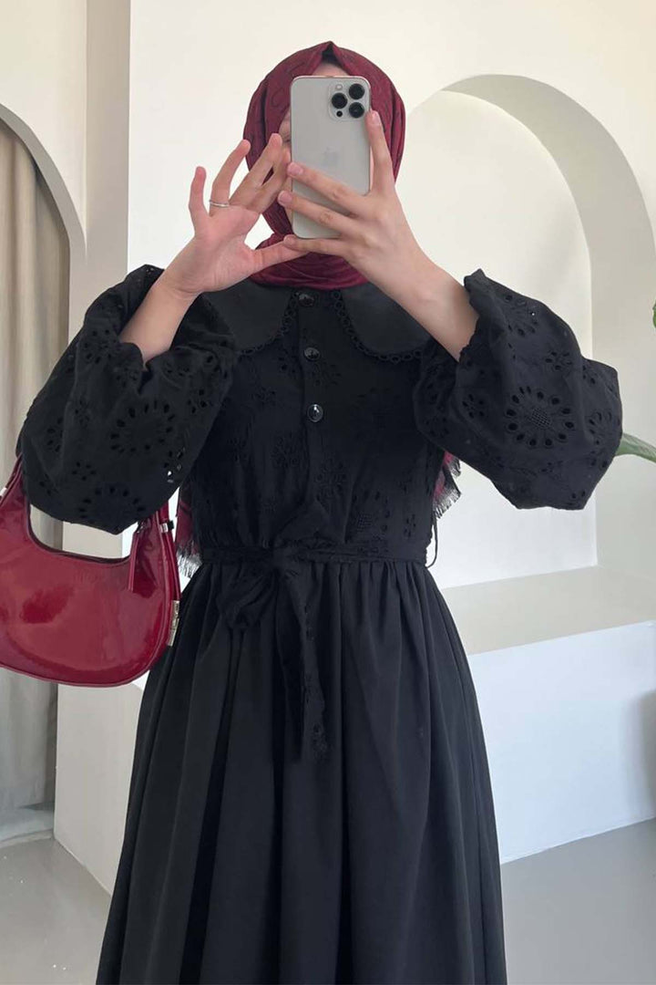 BNG Women Embroidered Detailed Baby Collar Dress Black 1003 - Etten-Leur