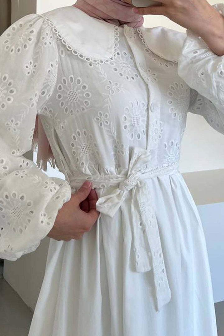 BNG Women Embroidered Detail Baby Collar Dress White 1003 - Lawrence