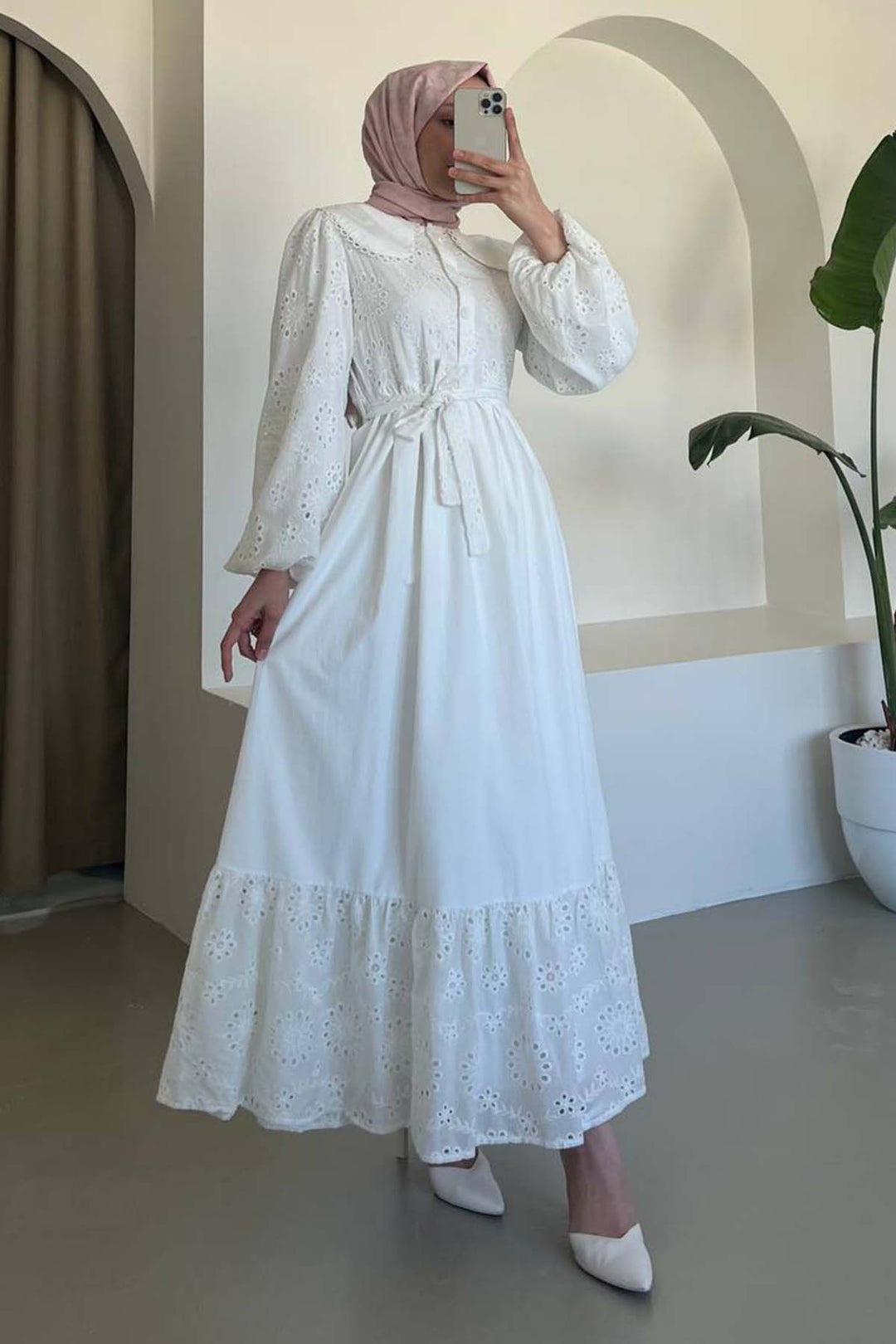 BNG Women Embroidered Detail Baby Collar Dress White 1003 - Lawrence