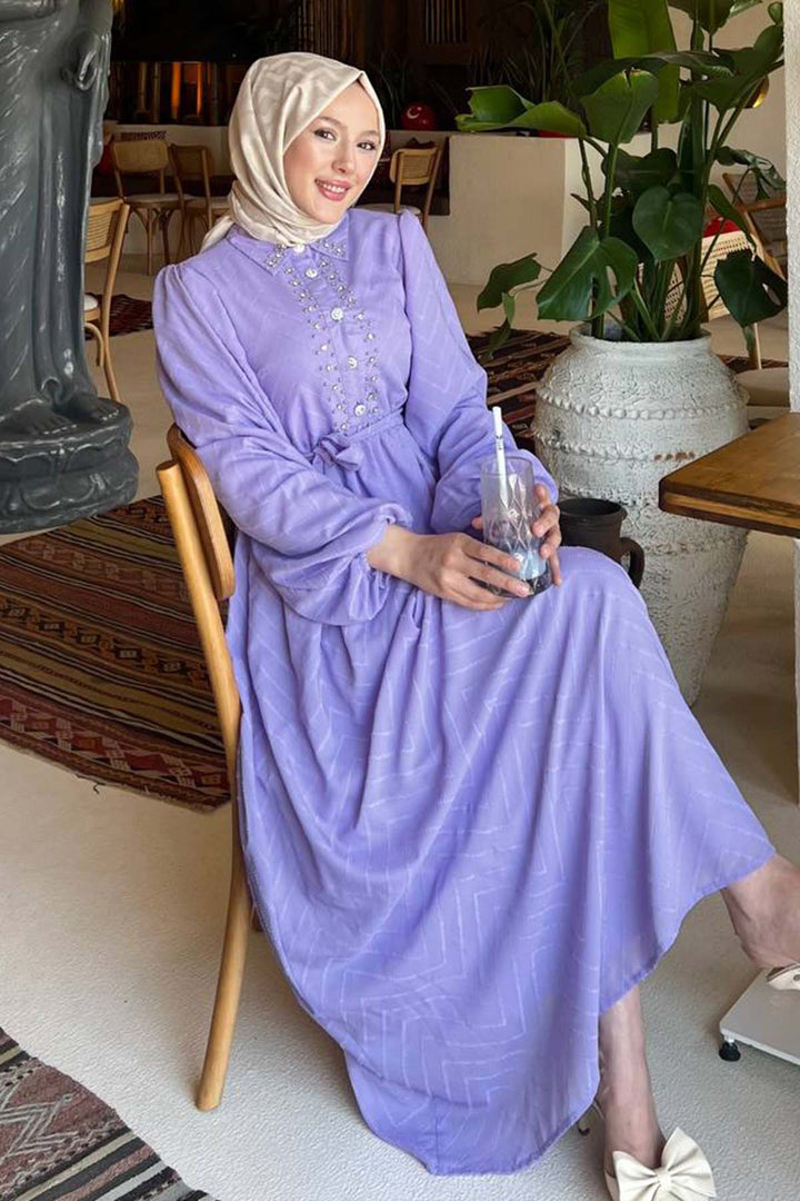 BNG Women Taş Detaylı Tesettür Elbise Lila 1412 - Figueira da Foz