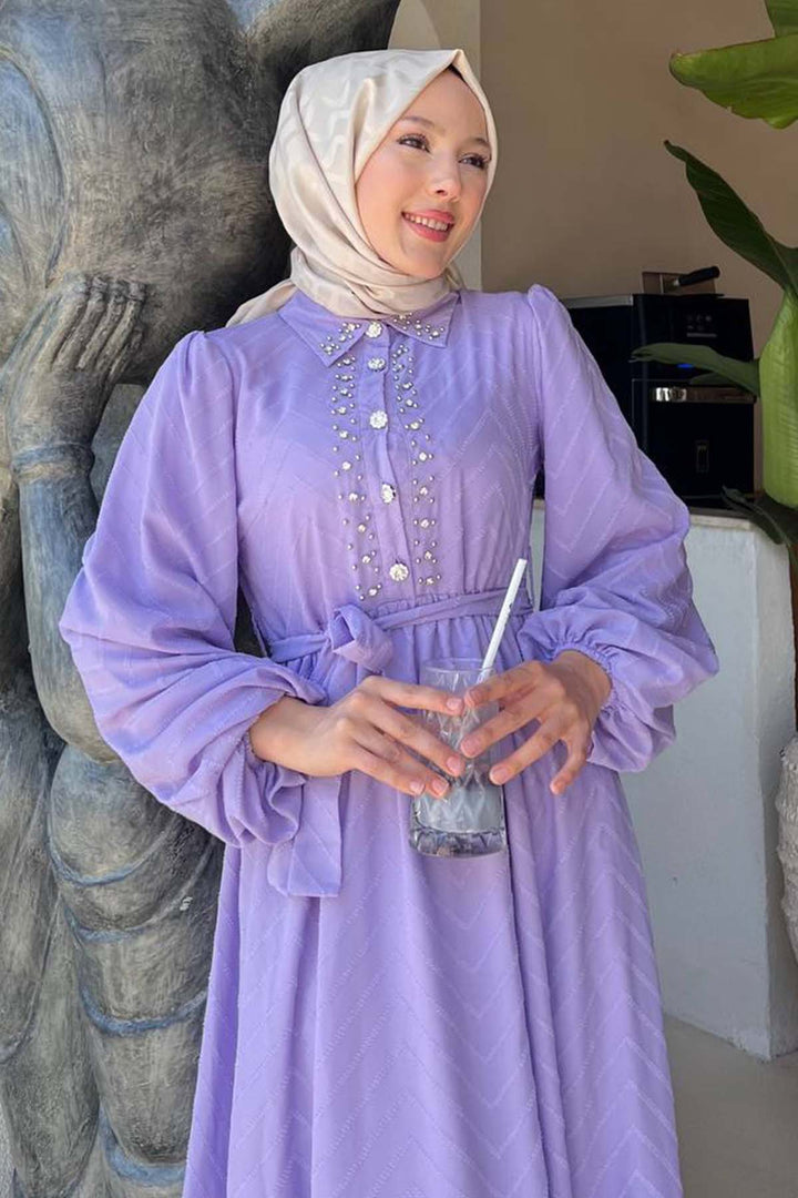 BNG Women Taş Detaylı Tesettür Elbise Lila 1412 - Figueira da Foz