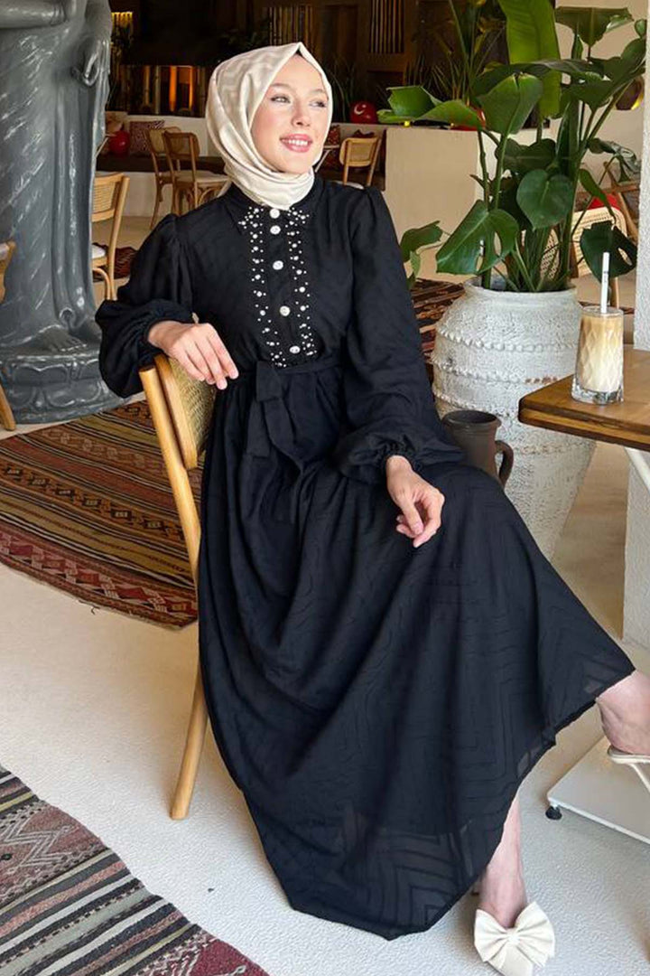 BNG Women Taş Detaylı Tesettür Elbise Siyah 1412 - Methuen Town