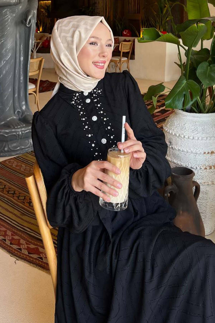 BNG Women Taş Detaylı Tesettür Elbise Siyah 1412 - Methuen Town