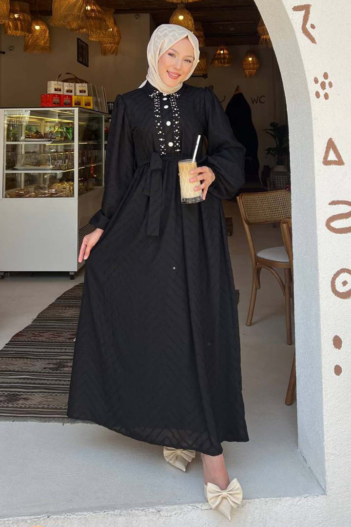 BNG Women Taş Detaylı Tesettür Elbise Siyah 1412 - Methuen Town