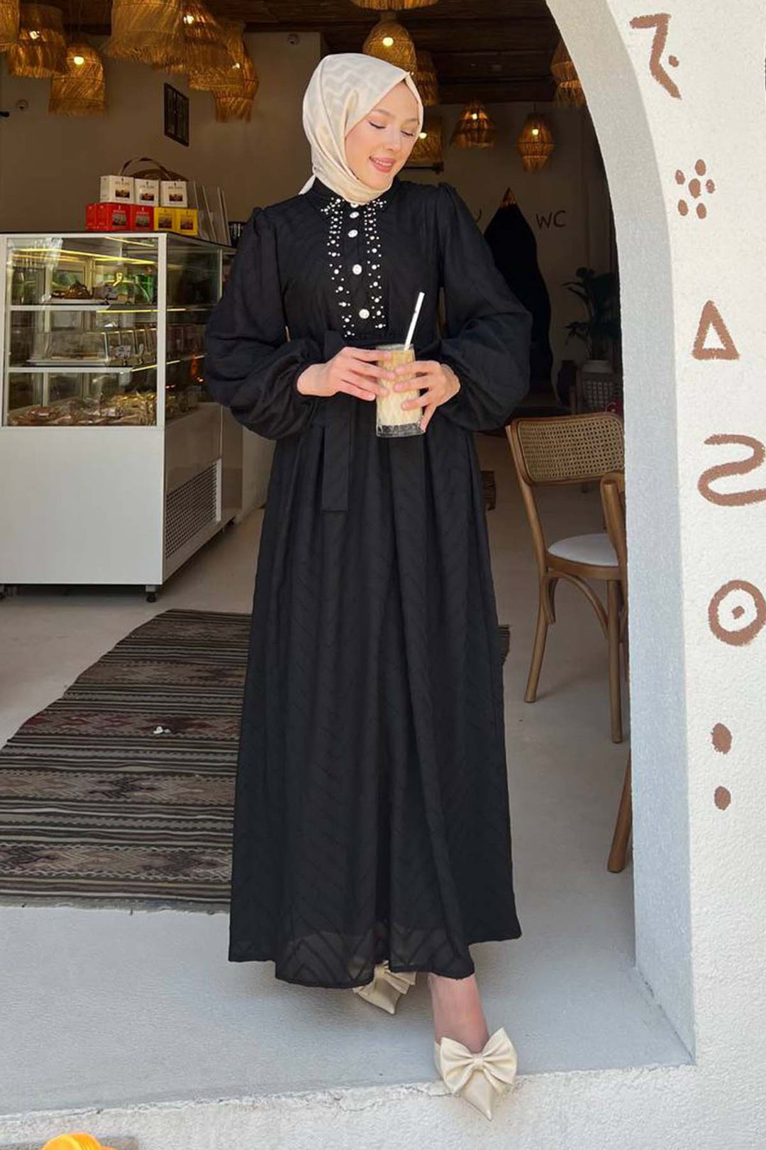 BNG Women Taş Detaylı Tesettür Elbise Siyah 1412 - Methuen Town