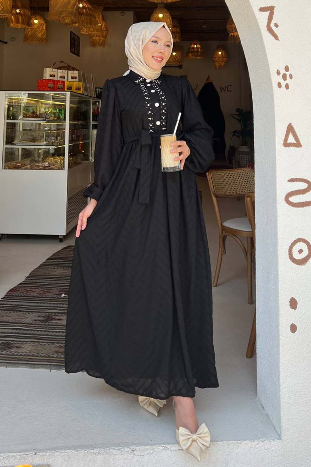 BNG Women Taş Detaylı Tesettür Elbise Siyah 1412 - Methuen Town