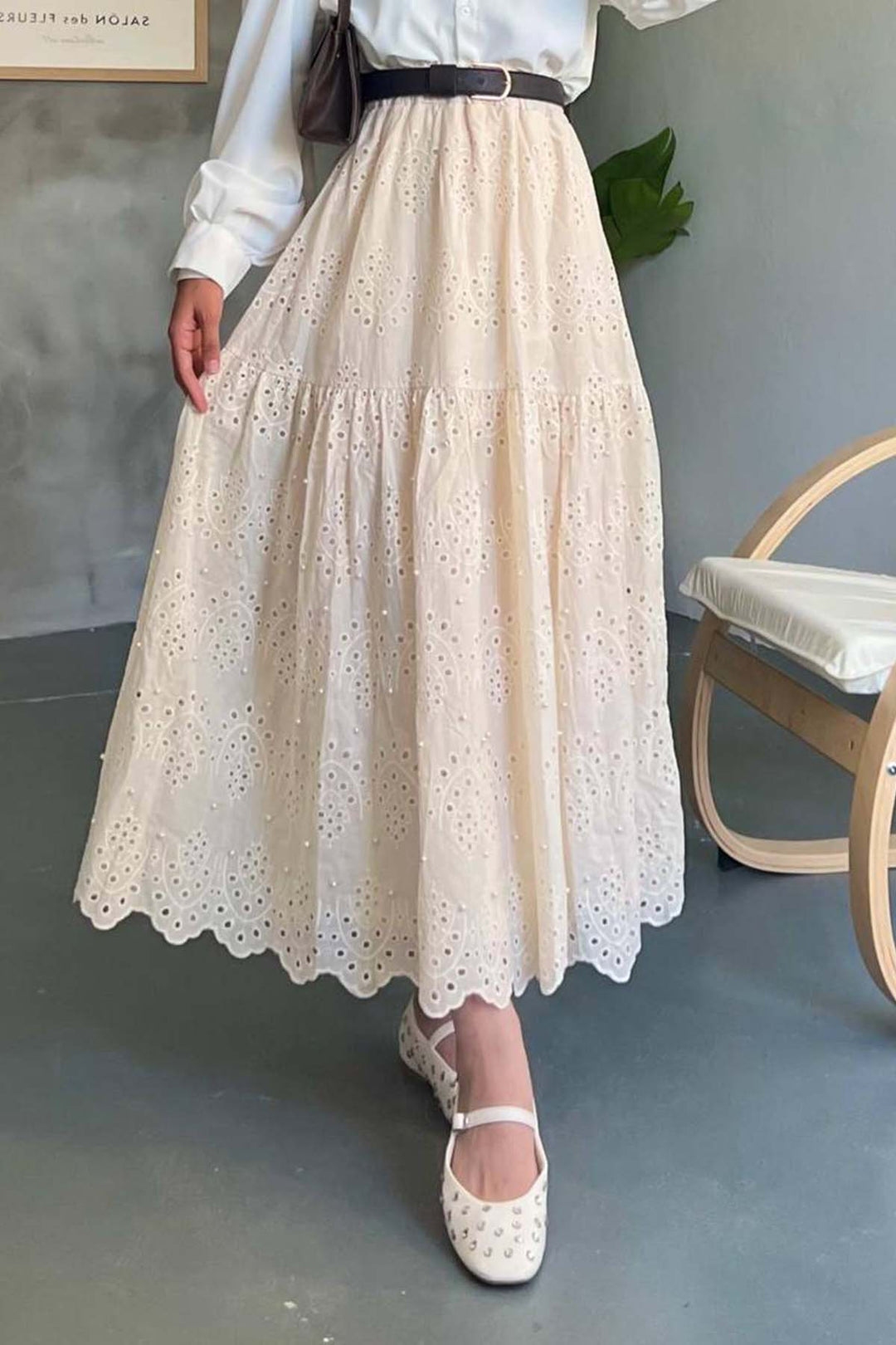 BNG Women İncili Brode Etek Krem 1395 - South Bend