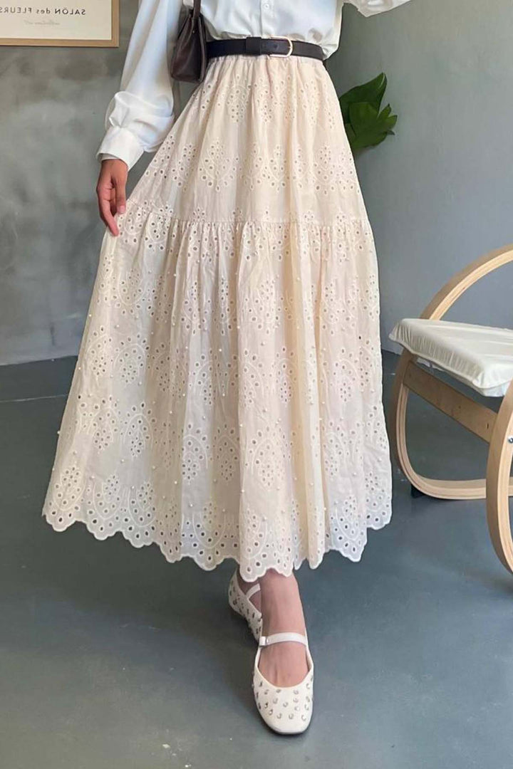 BNG Women İncili Brode Etek Krem 1395 - South Bend