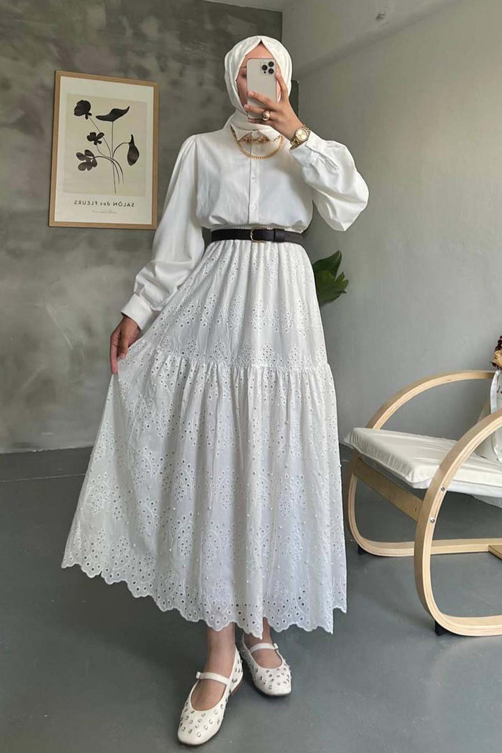 BNG Women İncili Brode Etek Beyaz 1395 - Langenfeld