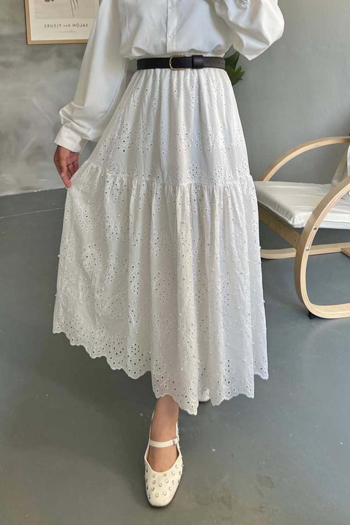 BNG Women İncili Brode Etek Beyaz 1395 - Langenfeld