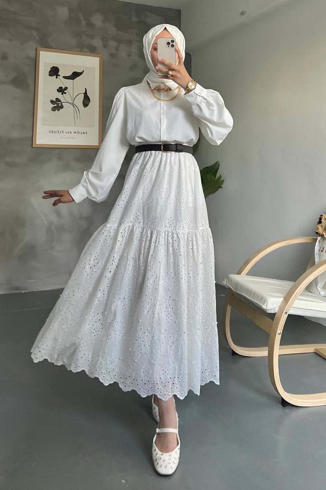 BNG Women İncili Brode Etek Beyaz 1395 - Langenfeld