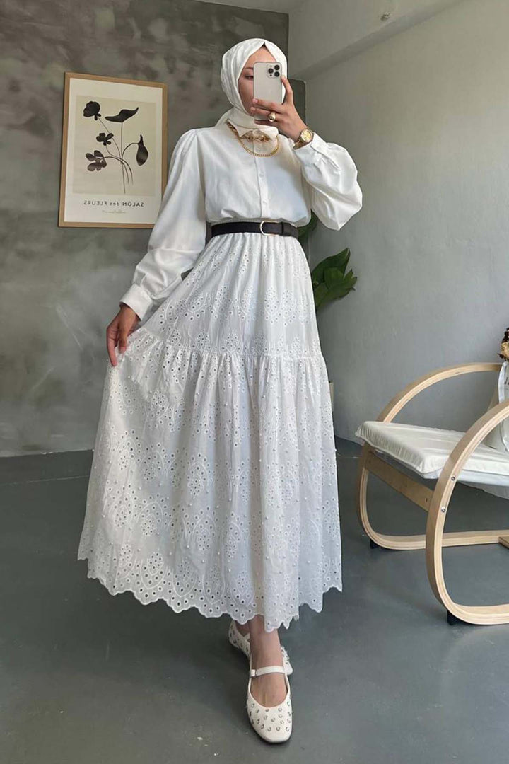 BNG Women İncili Brode Etek Beyaz 1395 - Langenfeld