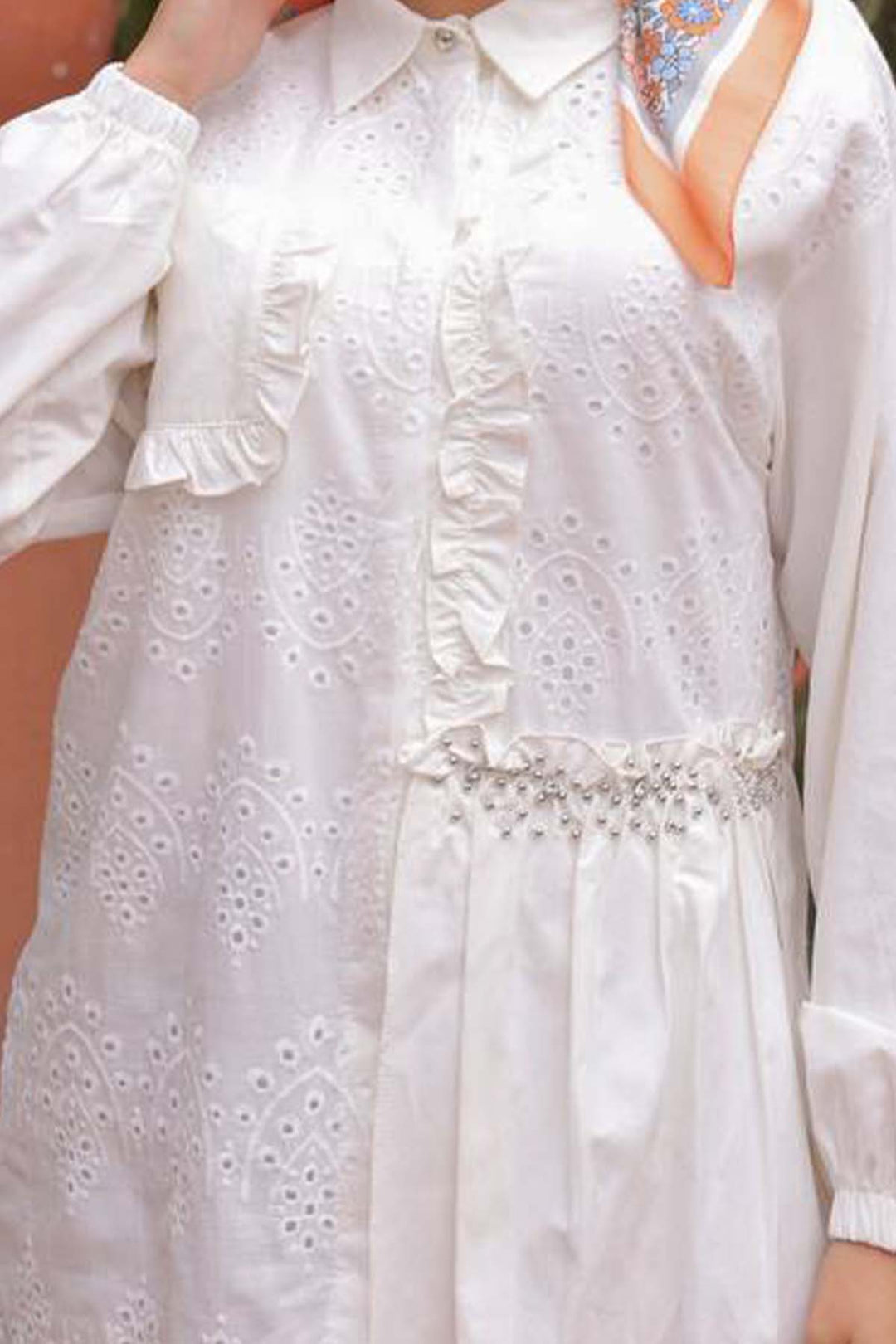 BNG Women Yarım Taşlı Brode Gömlek Beyaz 1426 - Nuevo Casas Grandes