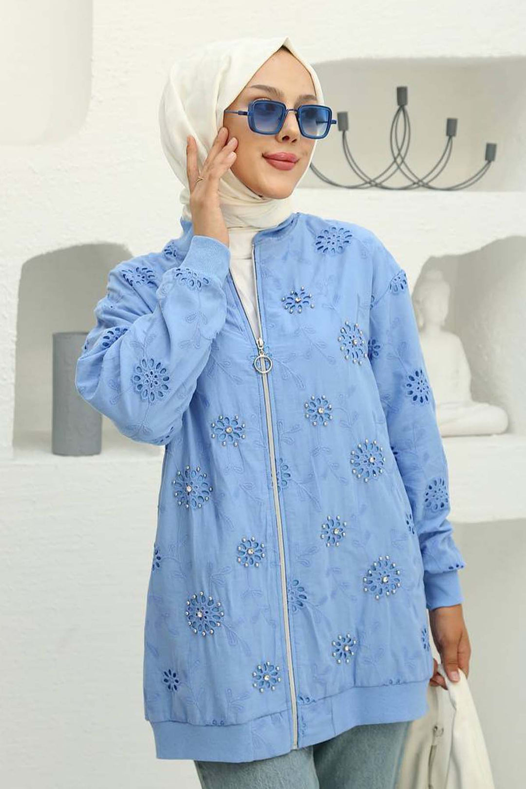 BNG Women Taş İşlemeli Brode Hırka Mavi 2000 - Hillsboro