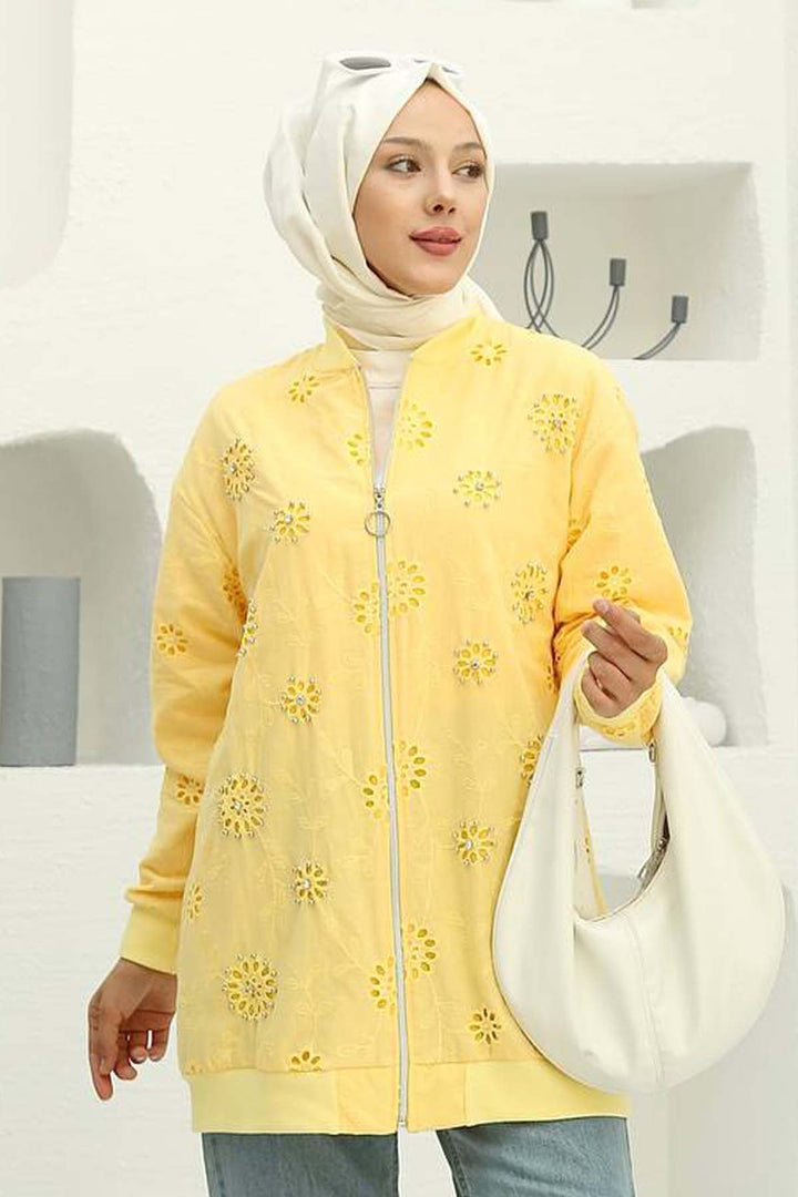 BNG Women Stone-embellished Embroidered Cardigan Yellow 2000 - Jurupa Valley