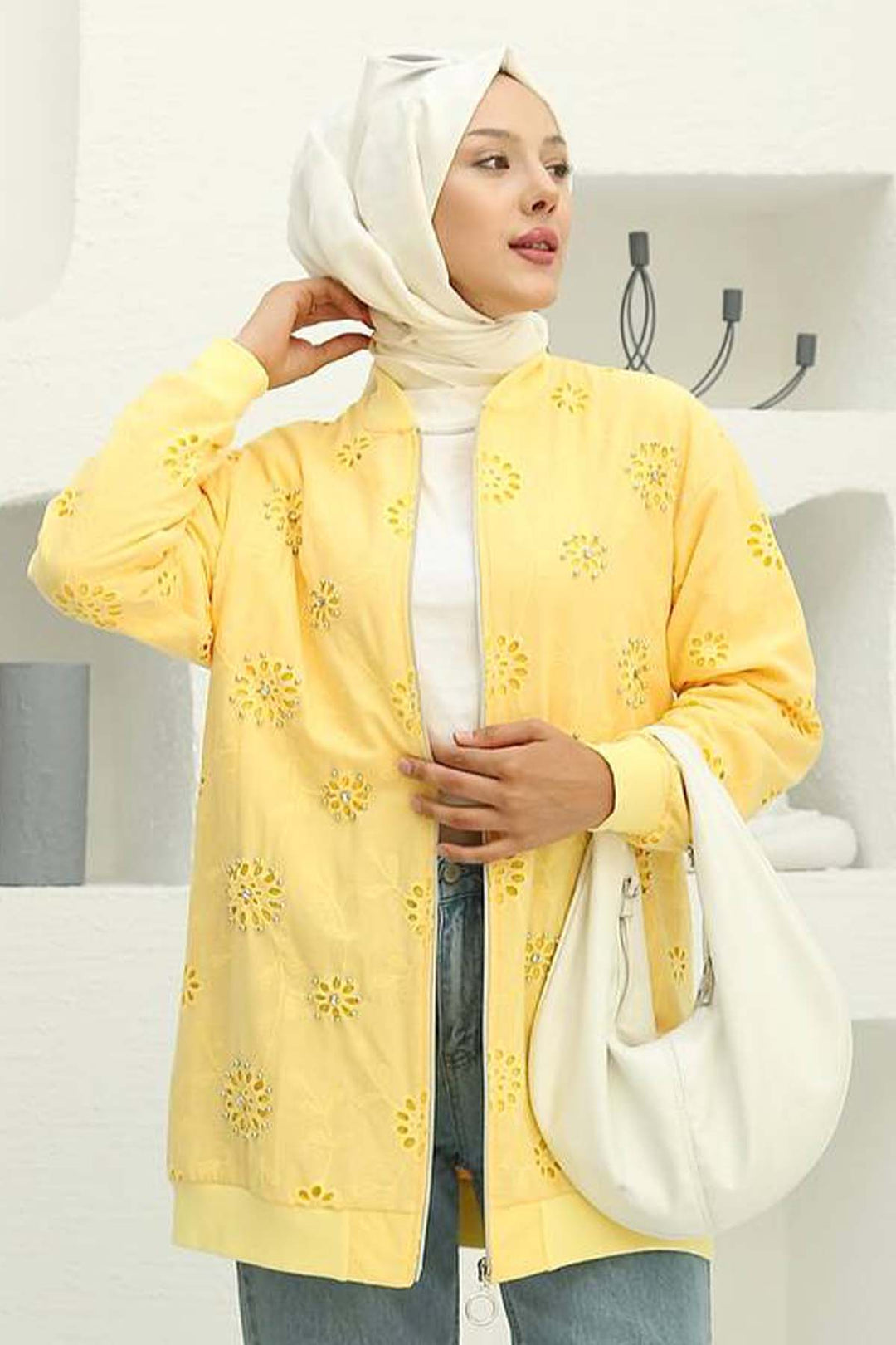 BNG Women Stone-embellished Embroidered Cardigan Yellow 2000 - Jurupa Valley