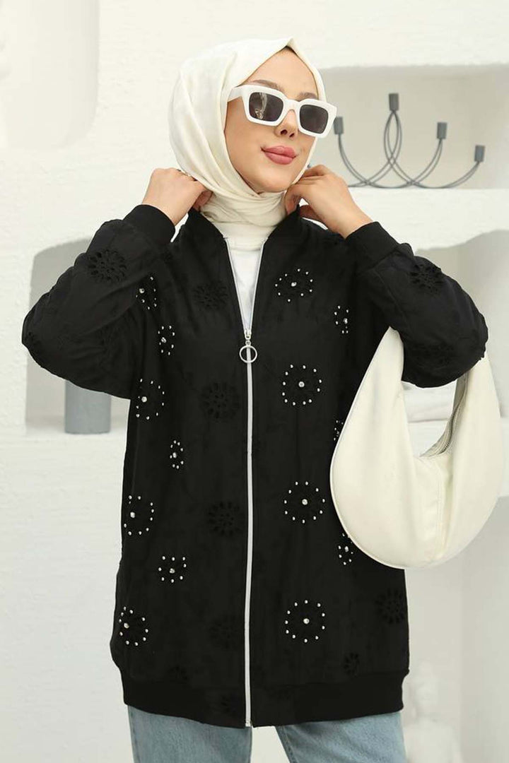 BNG Women Stone-embellished Embroidered Cardigan Black 2000 - Georgetown