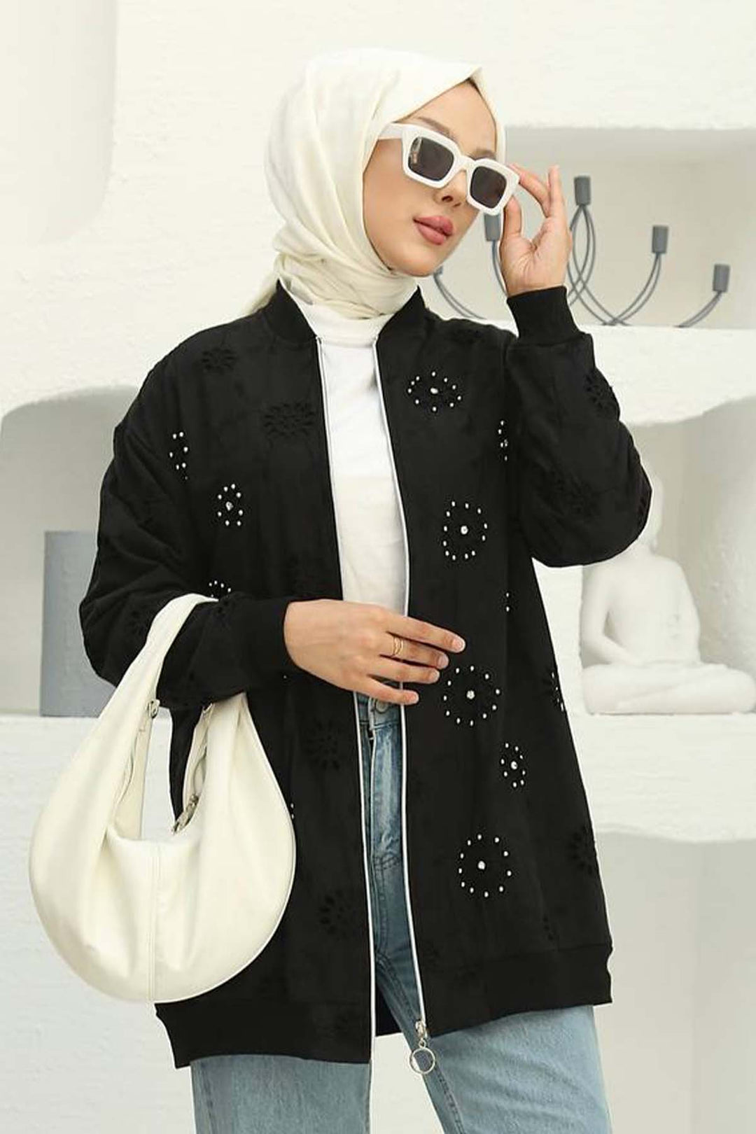 BNG Women Stone-embellished Embroidered Cardigan Black 2000 - Georgetown