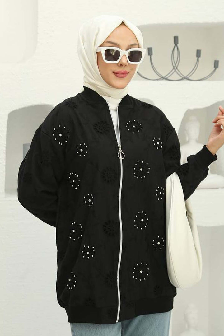 BNG Women Stone-embellished Embroidered Cardigan Black 2000 - Georgetown