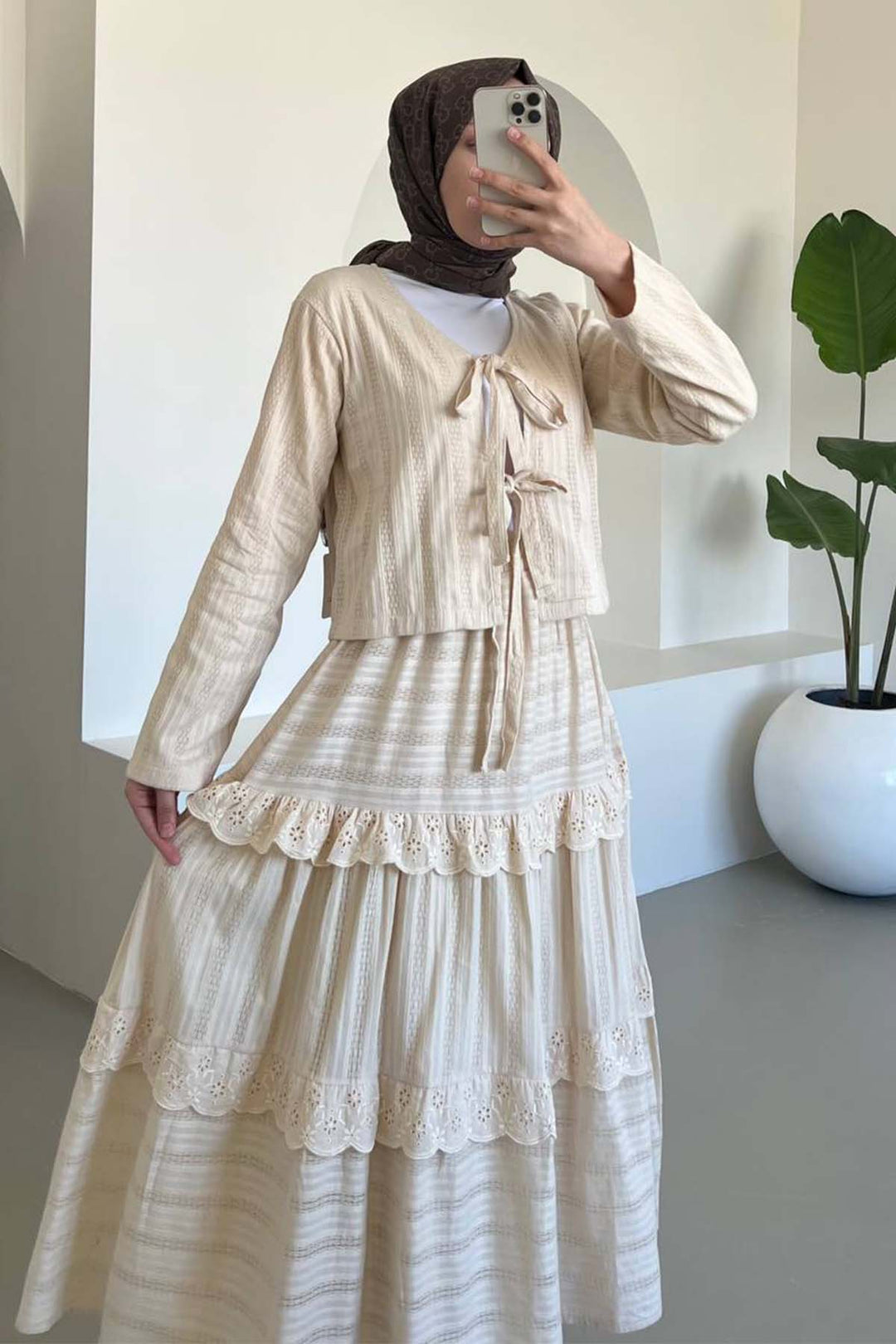 BNG Women Brocade Belted Skirt Suit Cream 3012 - Brea