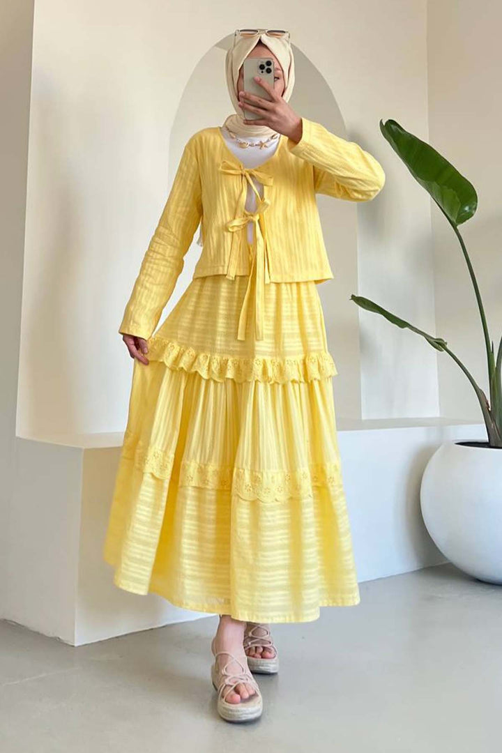 BNG Women Yellow Brocade Belted Skirt Suit 3012 - Paredes