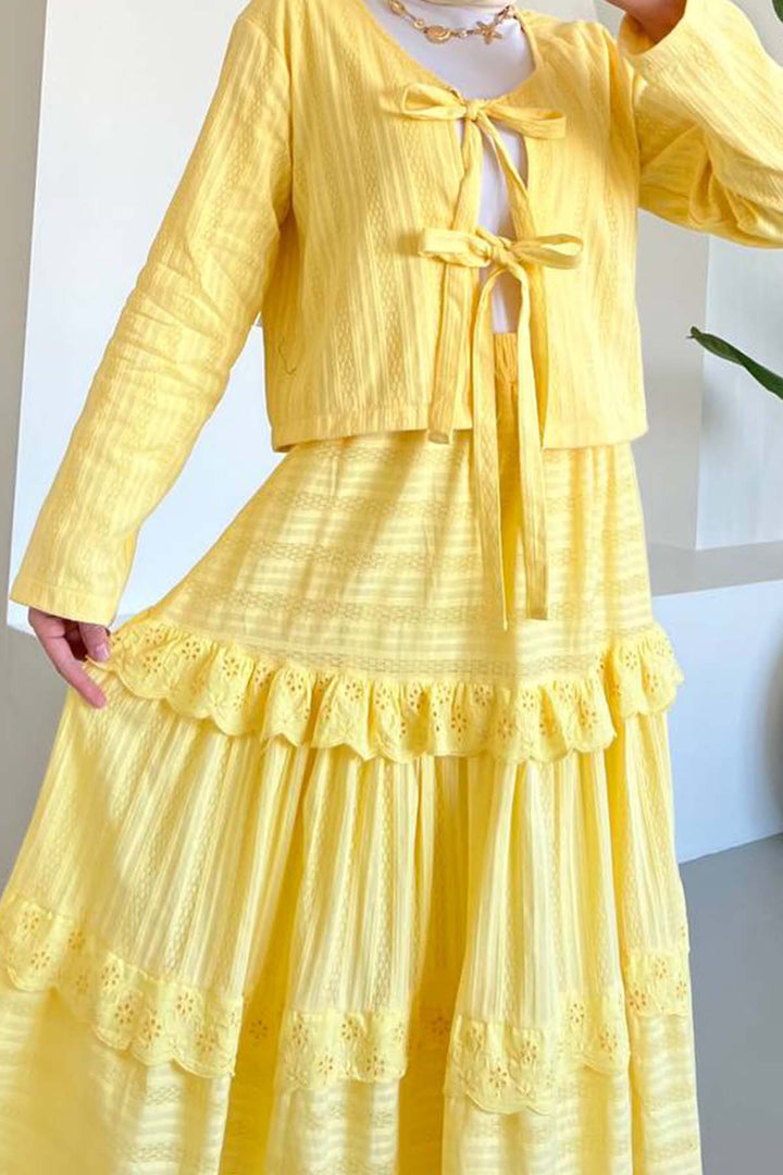 BNG Women Yellow Brocade Belted Skirt Suit 3012 - Paredes